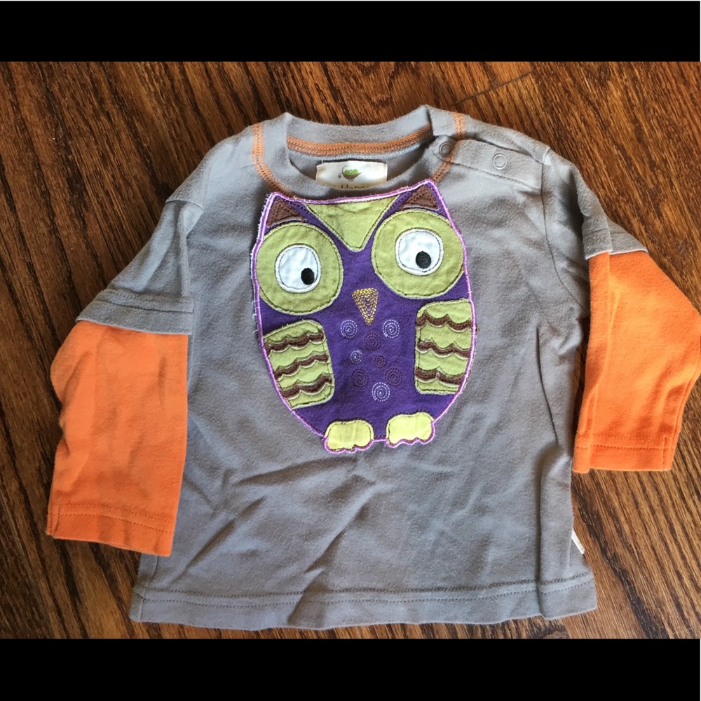 Shirt with snap on owl bib